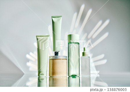 Skincare product bottles presenting cosmetic innovations concept Skincare product bottles presenting cosmetic innovations concept 138876003
