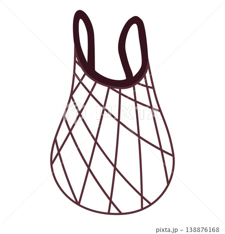 Mesh tote bag flat vector icon, fabric shopping bag, hanging shopper bag with handles for carrying shopping purchases 138876168
