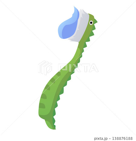 Baby toothbrush, dental tool for kids oral hygiene, vector flat nylon bristles and green dragon animal plastic handle Baby toothbrush, dental tool for kids oral hygiene, vector flat nylon bristles and green dragon animal plastic handle 138876188