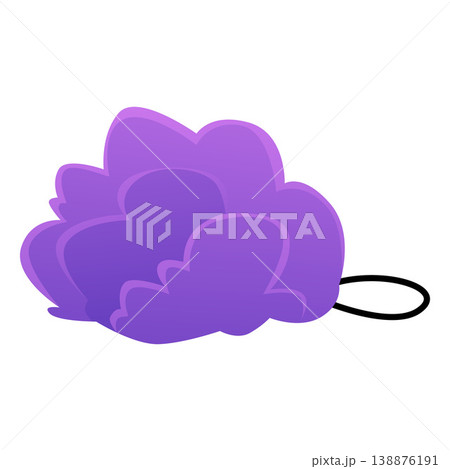 Purple mesh shower sponge with a loop for washing the body, personal hygiene product. Purple mesh shower sponge with a loop for washing the body, personal hygiene product. 138876191