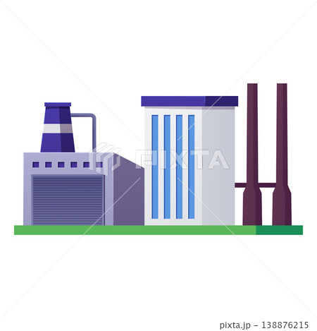 Factory buildings, industrial manufacturing complex architecture with chimneys plant construction vector illustration 138876215