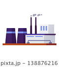 Factory buildings with smoke chimneys and cooling tower, industrial manufacturing plant complex vector flat construction 138876216