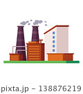 Factory buildings, industrial manufacturing complex architecture with smoke chimneys, plant vector flat illustration 138876219