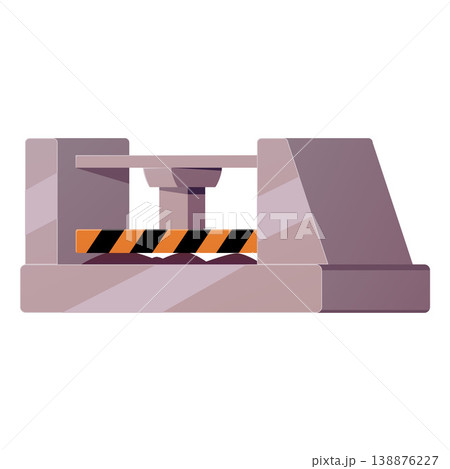 Waste press machine, trash compactor, industrial waste recycling factory, baling press vector flat illustration isolated 138876227