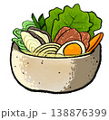 japanese hot pot clear soup beef egg fish vegetable bowl drawing illustration 138876399