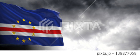 National flag of Cape Verde with dark clouds, 3D rendering	 138877059