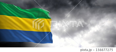 National flag of Gabon with dark clouds, 3D rendering National flag of Gabon with dark clouds, 3D rendering 138877275