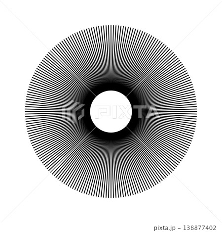 Circle radial lines. Spokes with radiating stripes. Abstract geometric illusion shape. Sun star rays. Flat design, icon. Circular lines element. Circle radial lines. Spokes with radiating stripes. Abstract geometric illusion shape. Sun star rays. Flat design, icon. Circular lines element. 138877402