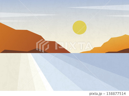 Mountains far away. View from the ocean. Blue sea landscape with silhouette of mountains on the horizon Mountains far away. View from the ocean. Blue sea landscape with silhouette of mountains on the horizon 138877514
