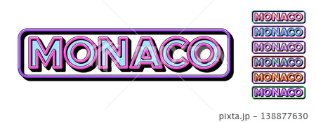 Monaco city in Europe, framed text icon set. Text Monaco in 3D style, small principality in south of France. Isolated word Monaco with isometric letters in pop art style, vector set 138877630