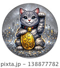 グレーの招き猫（シルバー背景）｜上品・開運・縁起物 138877782