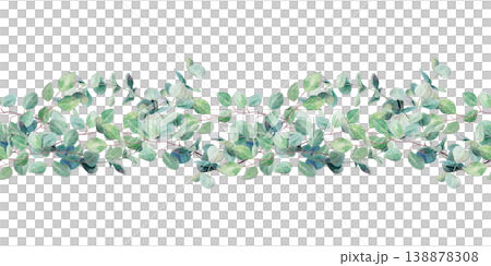 Green eucalyptus branches, seamless border. Hand drawn watercolor illustration of lush greenery, isolated. Perfect for Easter, First Communion and Baptism cards and invitations. Green eucalyptus branches, seamless border. Hand drawn watercolor illustration of lush greenery, isolated. Perfect for Easter, First Communion and Baptism cards and invitations. 138878308