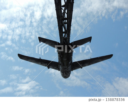 Monument of an old jet fighter at war museum. Bottom point of view  138878336