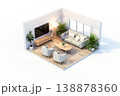 Modern isometric living room interior with a cross-section view.3d render. 138878360