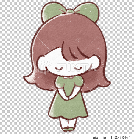 A girl bowing with her hands clasped together. A girl bowing with her hands clasped together. 138878464