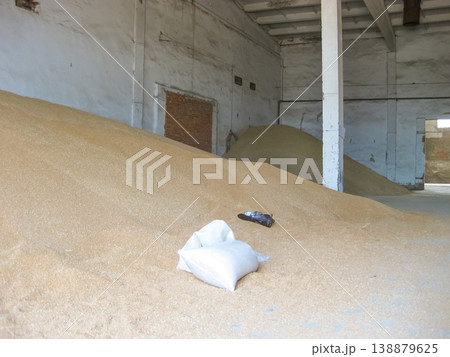 Heap of grains of barley and wheat in stock Heap of grains of barley and wheat in stock 138879625