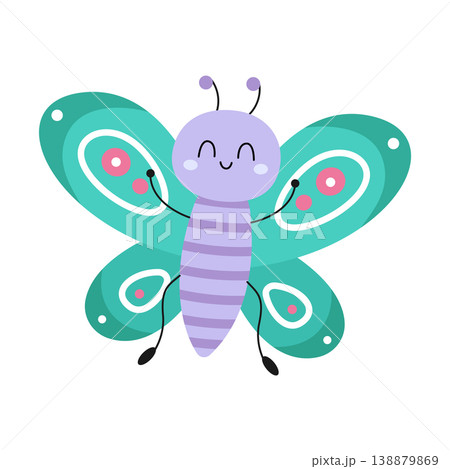 Cute cartoon butterfly. Design for children. Vector illustration in a flat style, isolated on a white background Cute cartoon butterfly. Design for children. Vector illustration in a flat style, isolated on a white background 138879869
