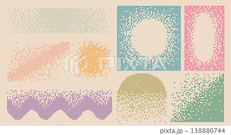 Pixel Art Disintegrated Halftone Dot Gradient Shapes Set Pixel Art Disintegrated Halftone Dot Gradient Shapes Set 138880744