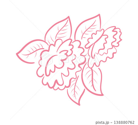 Peony Bloom With Leaves Line Art Peony Bloom With Leaves Line Art 138880762