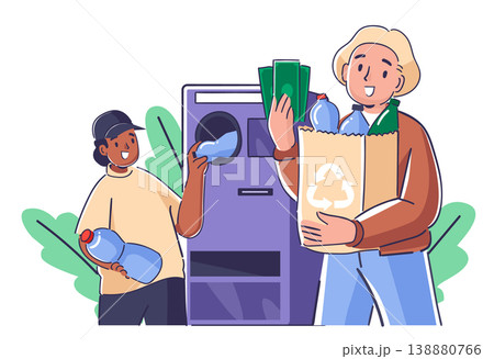 Recycling Bottles For Cash Cartoon Recycling Bottles For Cash Cartoon 138880766