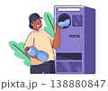 Man Recycling Bottle At Machine Cartoon 138880847