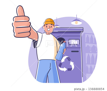 Recycling Bottles Man Thumbs Up Cartoon 138880854
