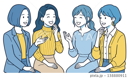 女性4人の座談会 意見交換やコミュニケーションのイラスト 女性4人の座談会 意見交換やコミュニケーションのイラスト 138880911