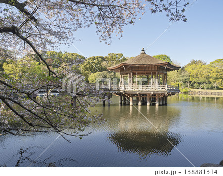 満開の桜が彩る、奈良公園・鷺池に佇む浮見堂の麗らかな春 満開の桜が彩る、奈良公園・鷺池に佇む浮見堂の麗らかな春 138881314