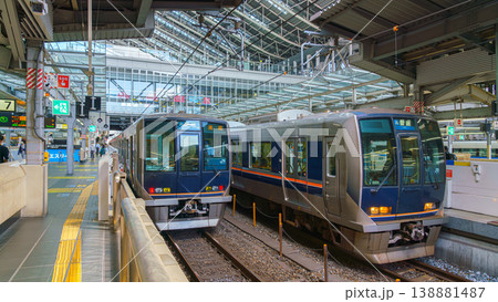 Osaka, Japan - Oct 11 2025, panoramic view of the locomotive of an electric train on the platform of Umeda Osaka station, without people, at daytime, Osaka, Japan 138881487