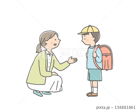 不安そうな男の子に話しかけるカウンセラーの女性 138881861