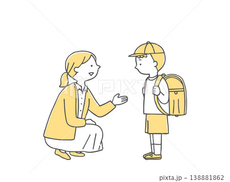 不安そうな男の子に話しかけるカウンセラーの女性単色 138881862