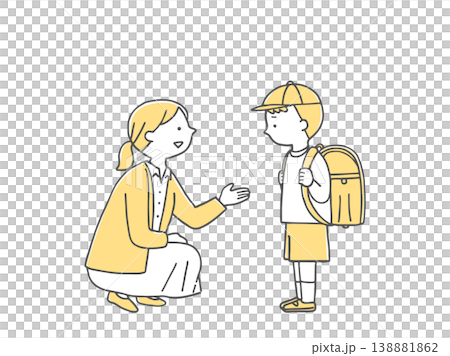 不安そうな男の子に話しかけるカウンセラーの女性単色 138881862