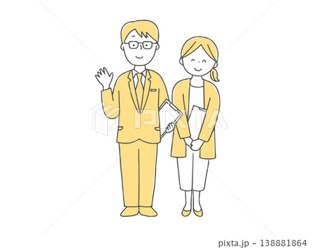 笑顔の男女の先生全身単色 138881864