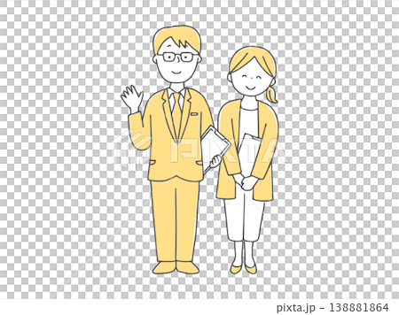 笑顔の男女の先生全身単色 138881864