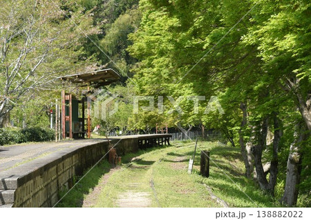 名鉄三河線廃線跡風景 旧三河広瀬駅の青もみじ 名鉄三河線廃線跡風景 旧三河広瀬駅の青もみじ 138882022