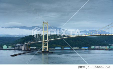Muroran, Hokkaido, Japan - Oct 04 2024, panoramic view of the cable-stayed Hakucho Bridge, at daytime, Muroran, Japan 138882098