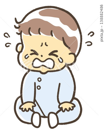 お座りして大泣きの赤ちゃん お座りして大泣きの赤ちゃん 138882486