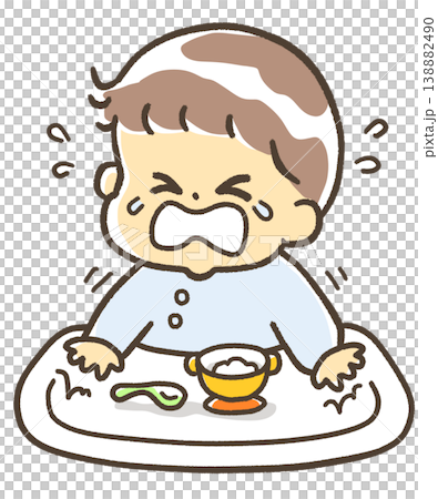離乳食で大泣きをする赤ちゃん 138882490