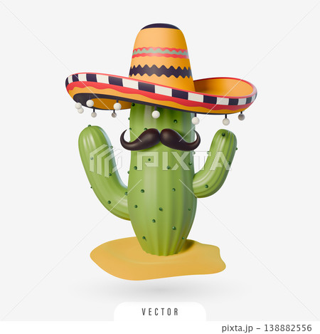 3D cactus with sombrero and mustache 138882556