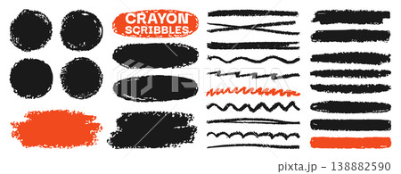 Crayon scribble chalk pencil strokes swirl background squiggles shapes hand drawn grunge element set 138882590