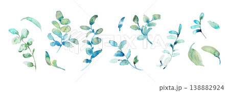 水彩画。水彩タッチのリーフイラスト。夏の緑の葉っぱフレーム。ベクター化された水彩イラスト。 138882924