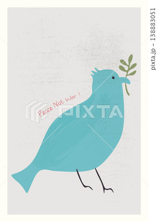 Peace dove light blue color with olive branch doodle line childish style painted on old paper grain texture vertical template Peace dove light blue color with olive branch doodle line childish style painted on old paper grain texture vertical template 138883051