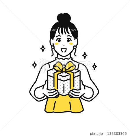 プレゼントを持つまとめ髪の若い女性のイラスト素材 プレゼントを持つまとめ髪の若い女性のイラスト素材 138883566