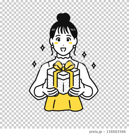 プレゼントを持つまとめ髪の若い女性のイラスト素材 プレゼントを持つまとめ髪の若い女性のイラスト素材 138883566