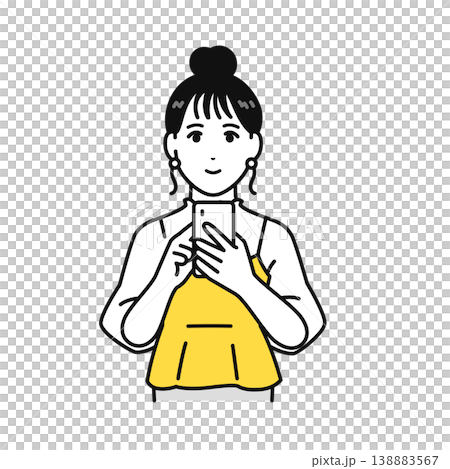 スマホを操作するまとめ髪の若い女性の正面アングルのイラスト素材 スマホを操作するまとめ髪の若い女性の正面アングルのイラスト素材 138883567