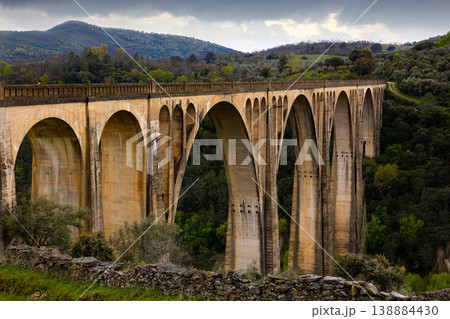Arches of Guadeloupe viaduct in Guadalupe. Caceres. Spain Arches of Guadeloupe viaduct in Guadalupe. Caceres. Spain 138884430