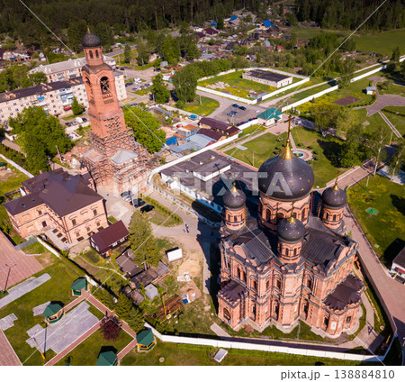 Aerial view of Guslitsky Transfiguration Monastery at city Kourovskoe.  138884810