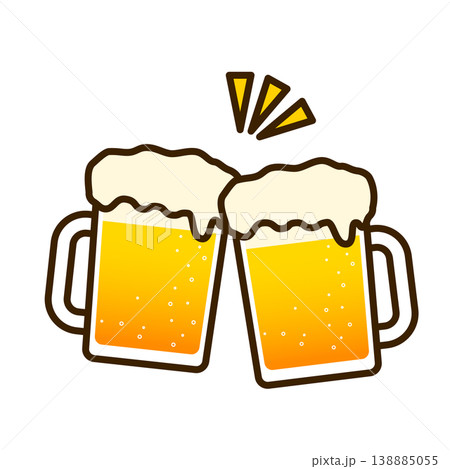 居酒屋や宴会で楽しく乾杯するジョッキに入ったビールのイラスト 138885055