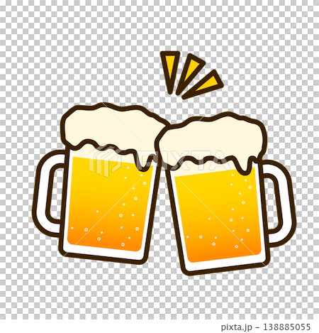 居酒屋や宴会で楽しく乾杯するジョッキに入ったビールのイラスト 138885055