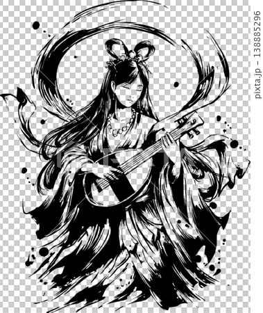 弁財天水墨插畫 弁財天水墨插畫 138885296